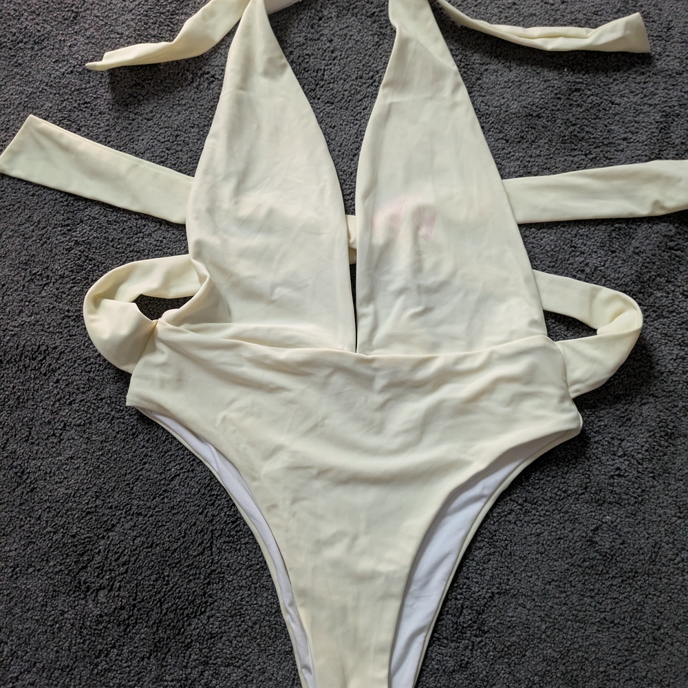 Cream Halter One-Piece Swimsuit